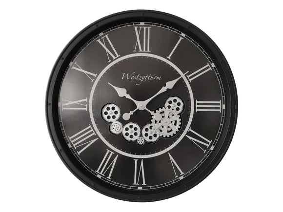 Black Clock With Moving Cogs