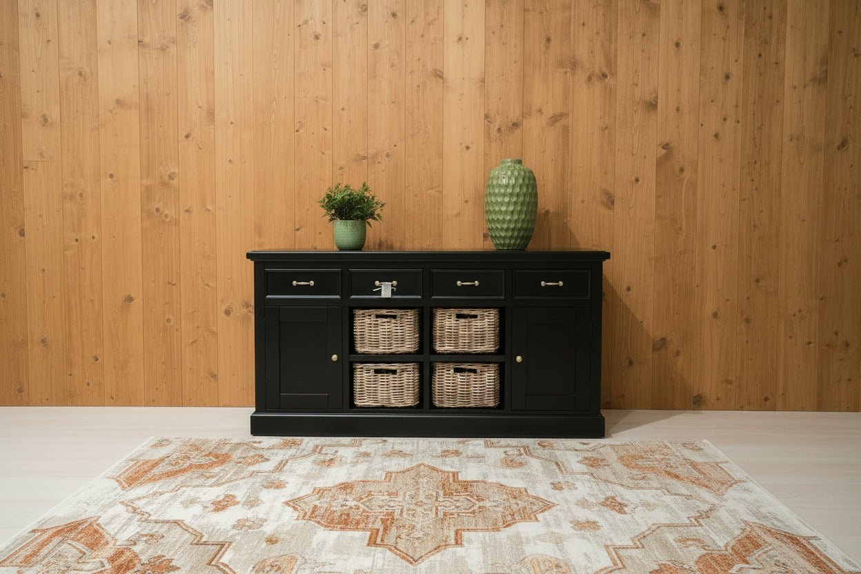 Hamptons Black 4 Drawer Buffet