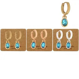Earrings Oval Crystal Huggie- Aquamarine