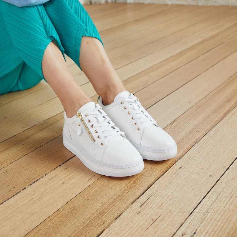 Alfie and Evie Pinny Sneaker-White/ Gold