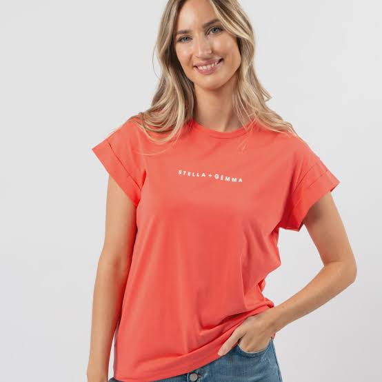 Stella and Gemma Cuffed Tee-Coral