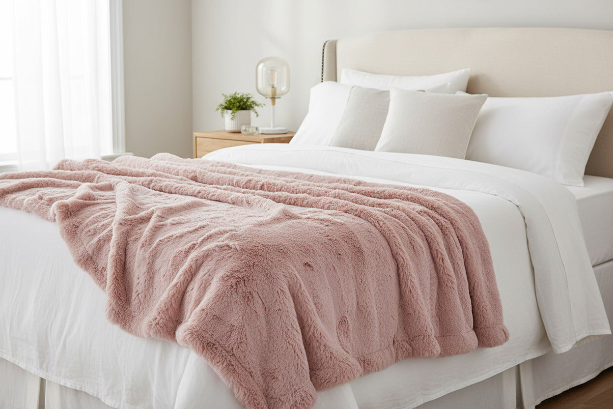 Throw Rug Faux Fur-PINK