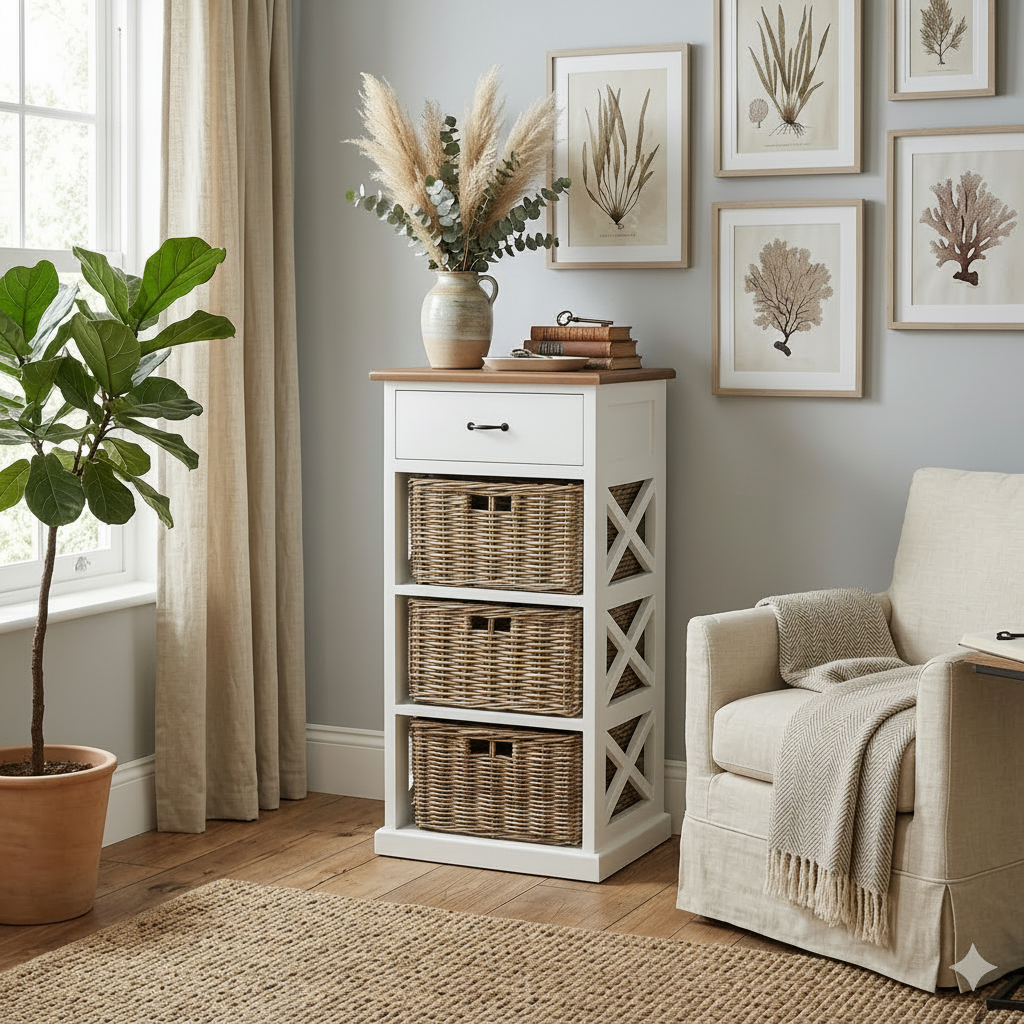 Coastal 3 Drawer Boston Cross Cabinet