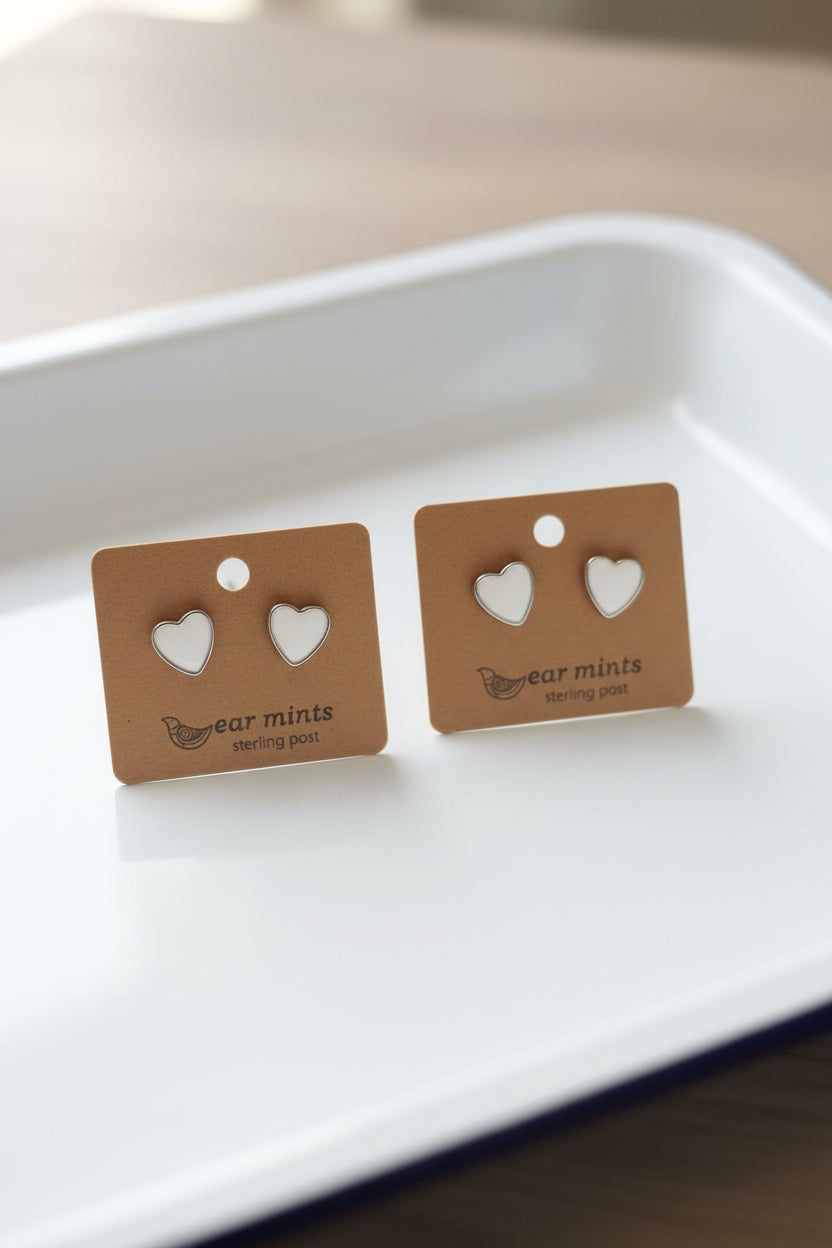 White Enamel Heart Earrings