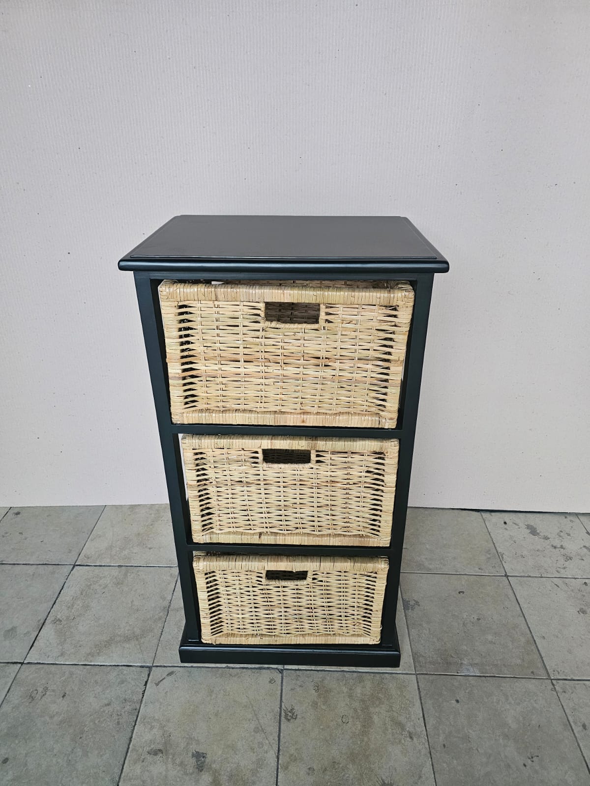 Rattan Storage Unit 3 Drawer -Black