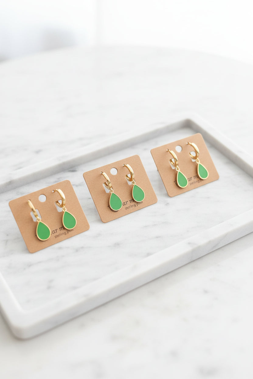 Green Enamel Teardrop Earrings