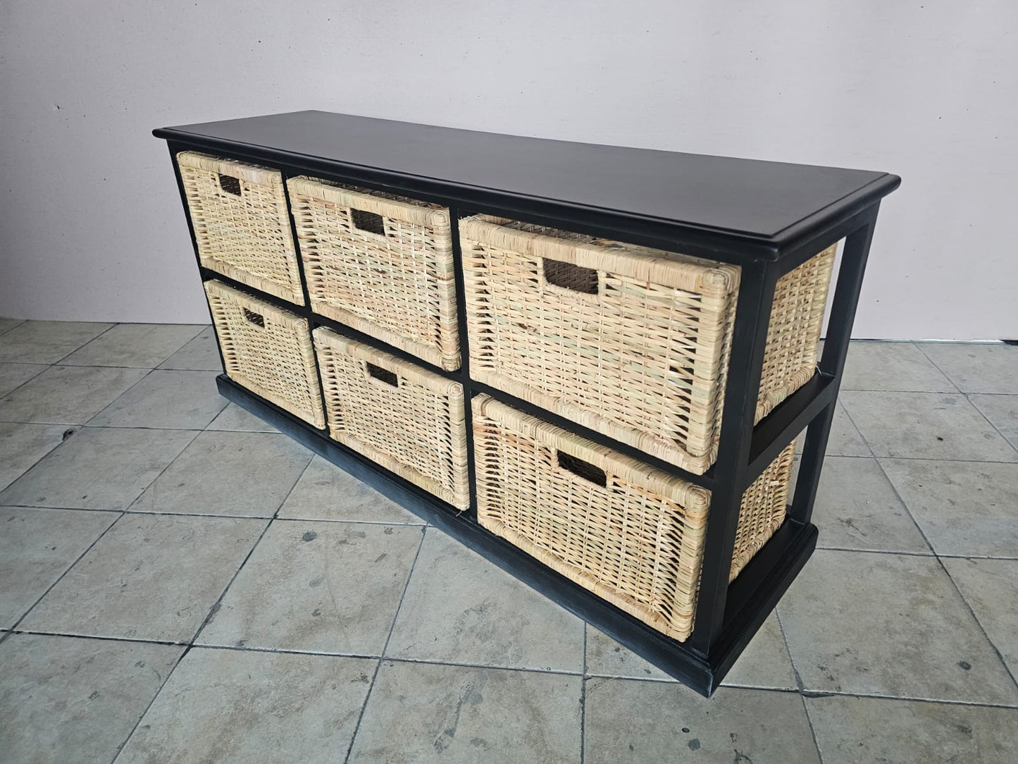 Rattan Storage Unit 6 Drawer Horizontal-Black