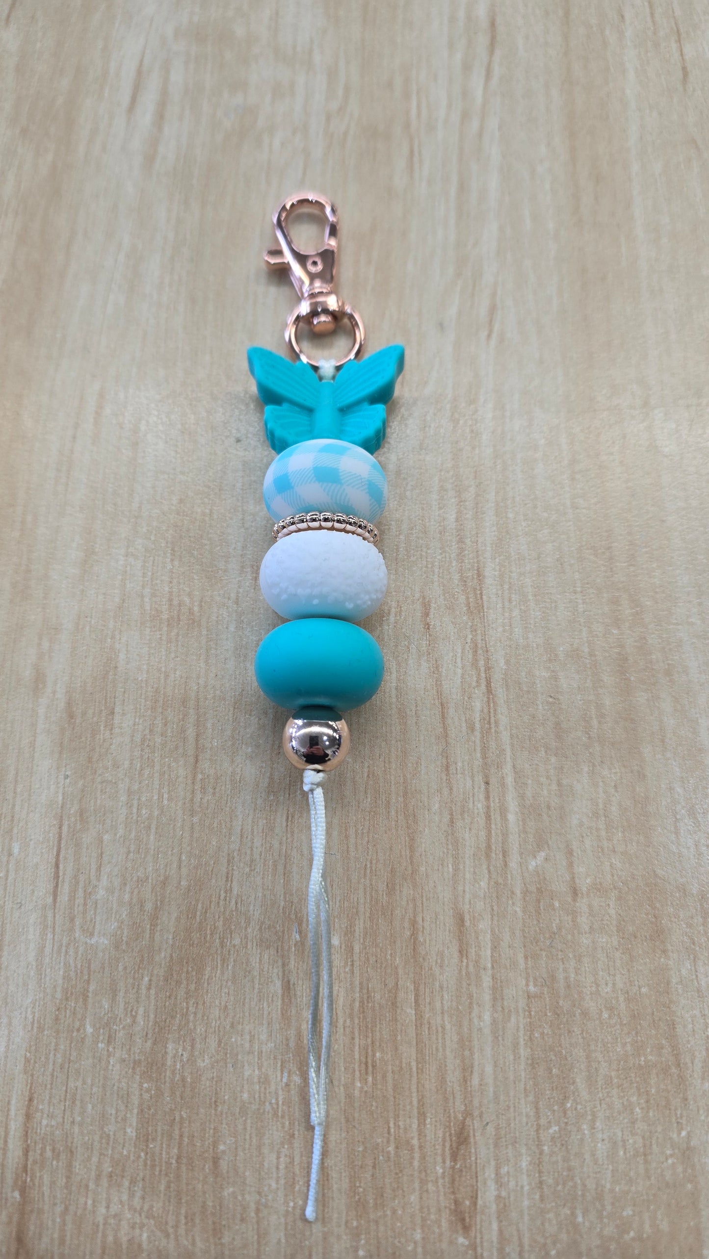 Hanging Beaded Keyring- Teal Butterfly