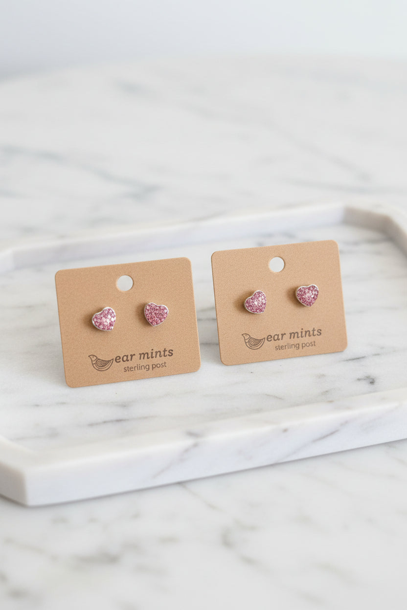 Pink Crystal Heart Earrings