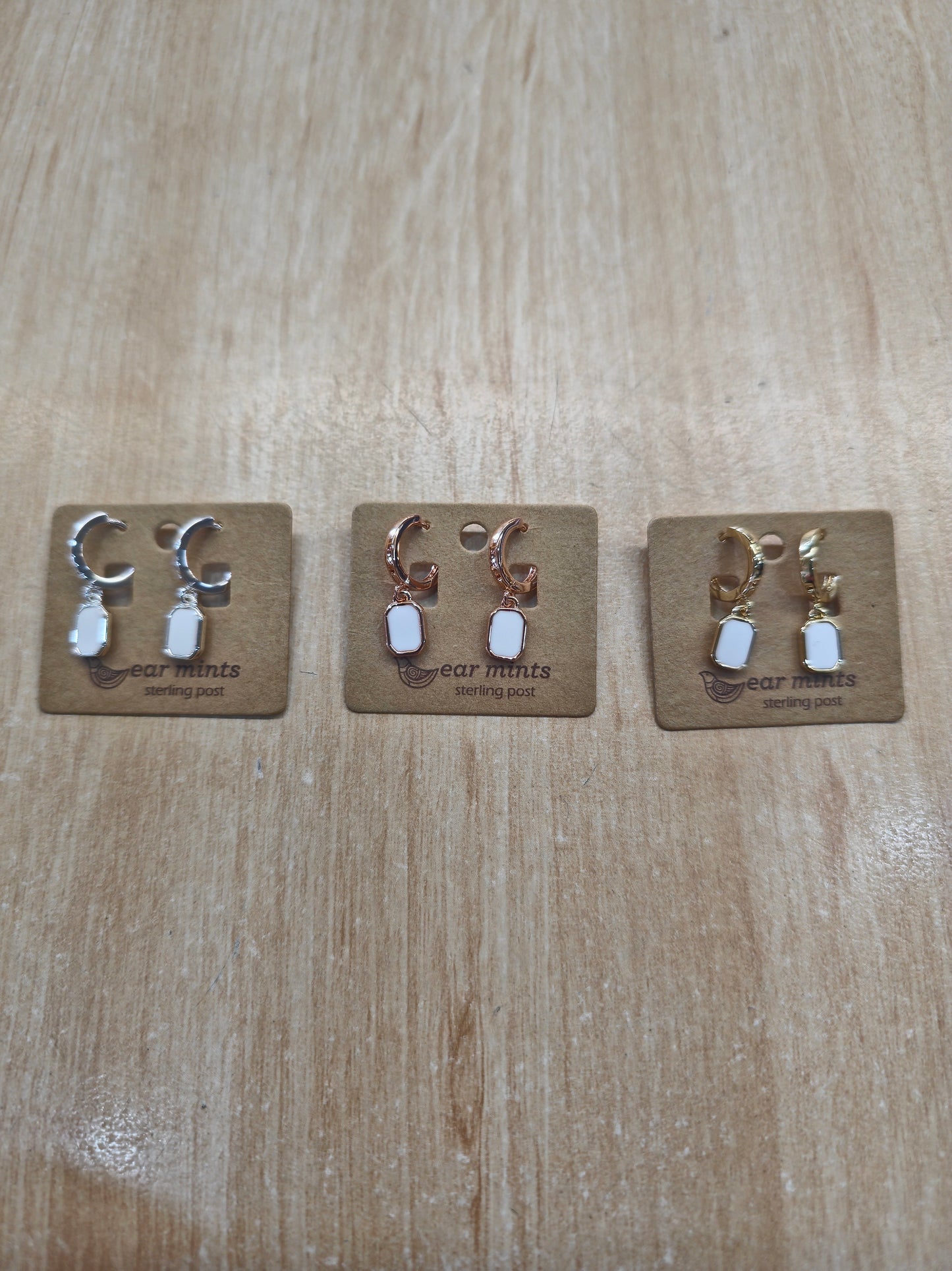 Earrings Rectangular Enamel Huggie-White