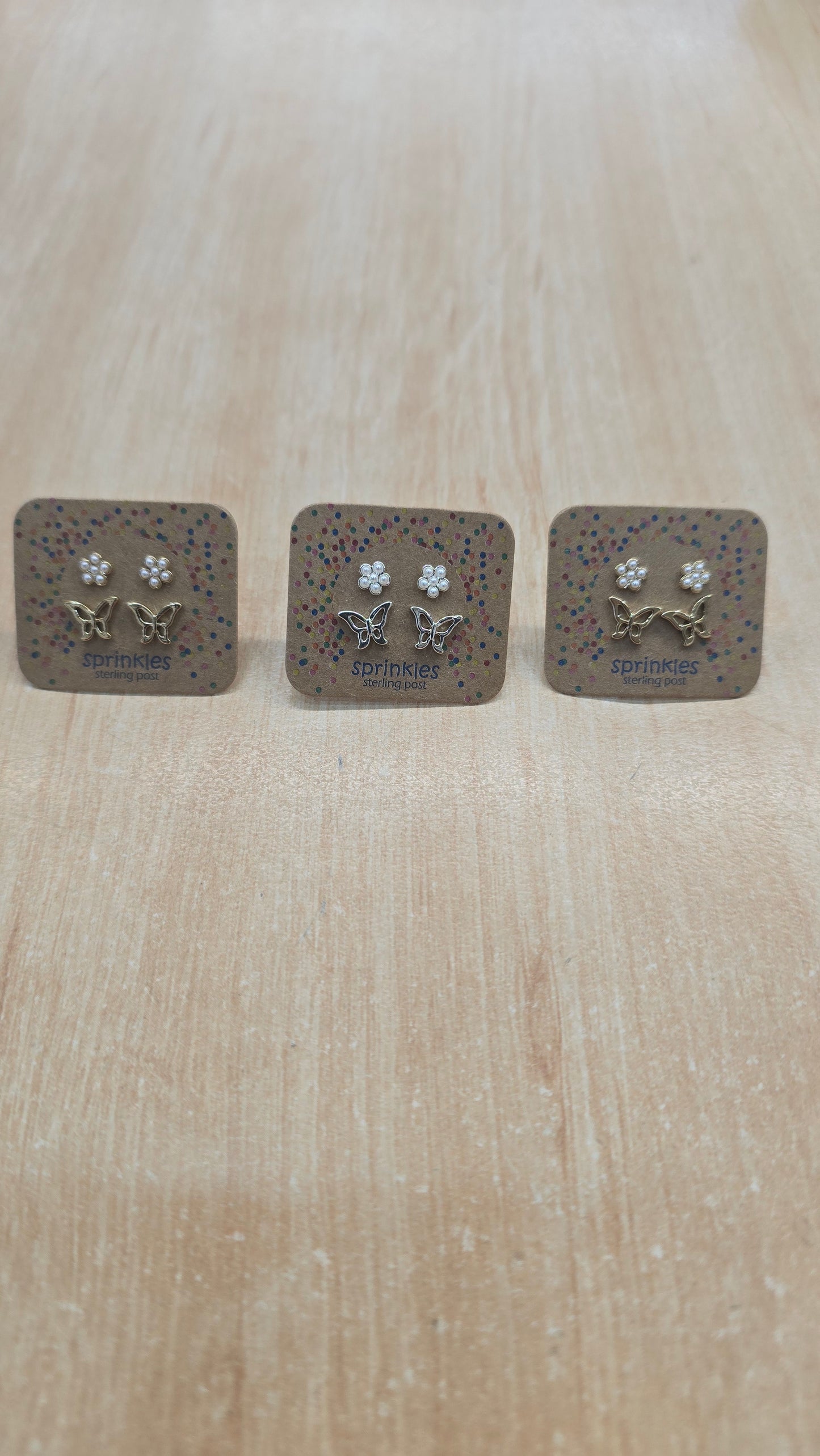 Earrings Butterfly and Pearl Flower Set