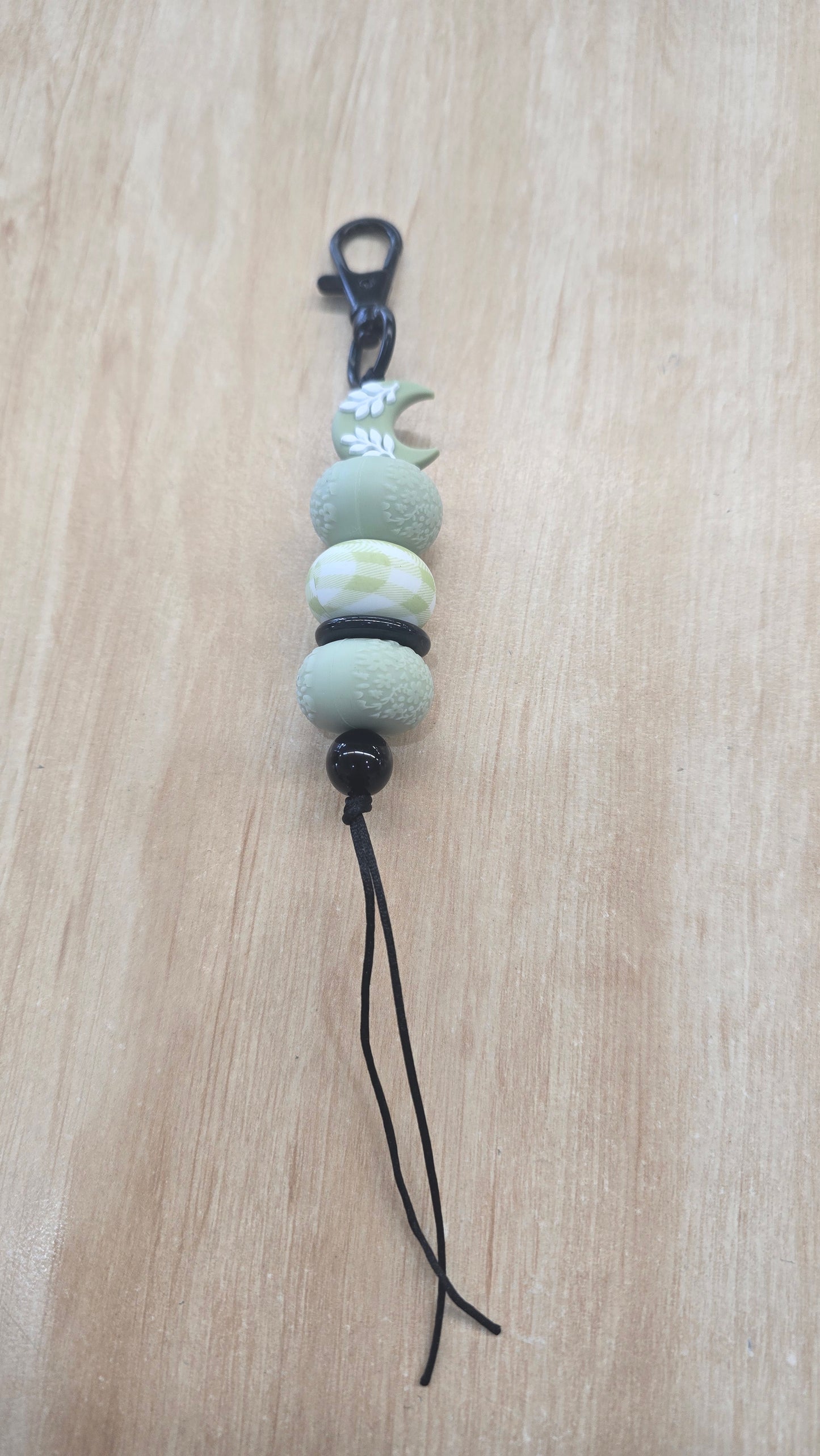 Hanging Beaded Keyring- Green Moon