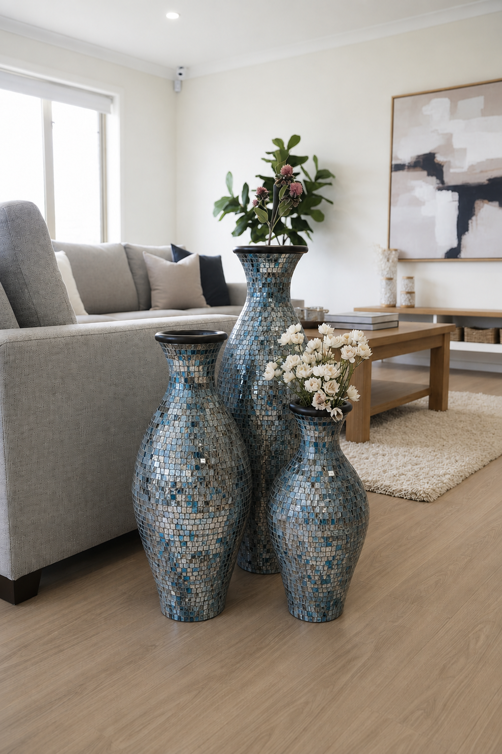 Mosaic Floor Vase-Blue/Brown