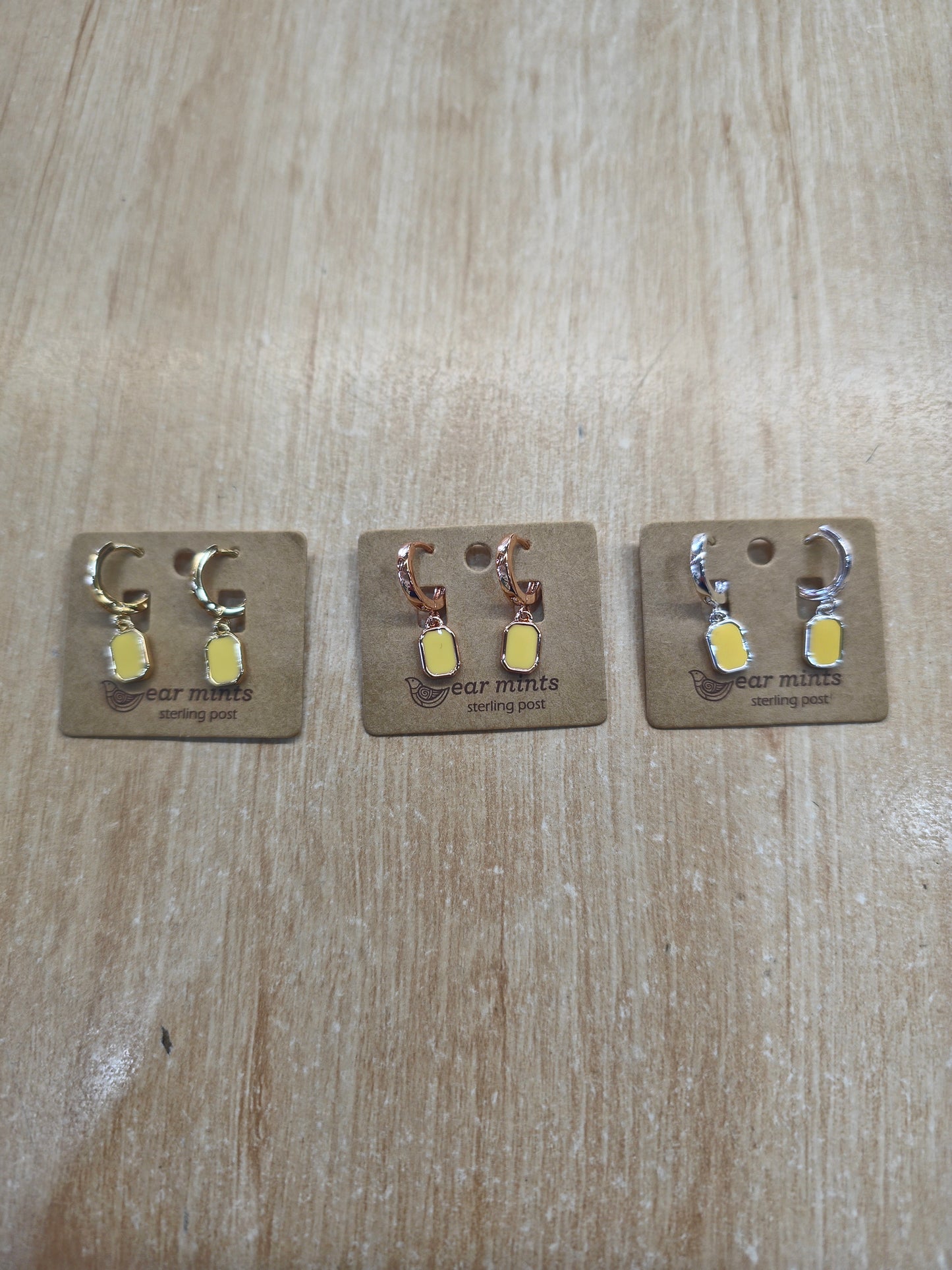 Earrings Rectangular Enamel Huggie-Lemon