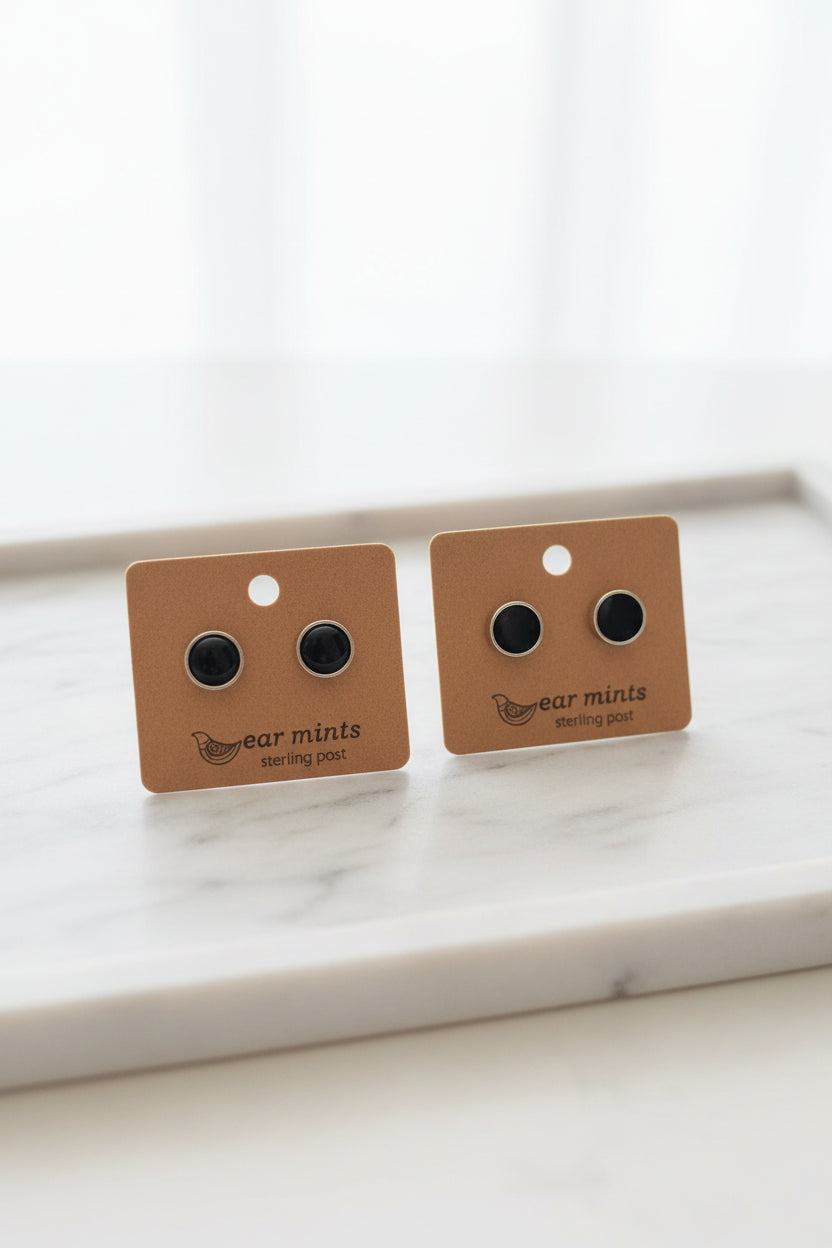 Black Enamel Disc Earrings
