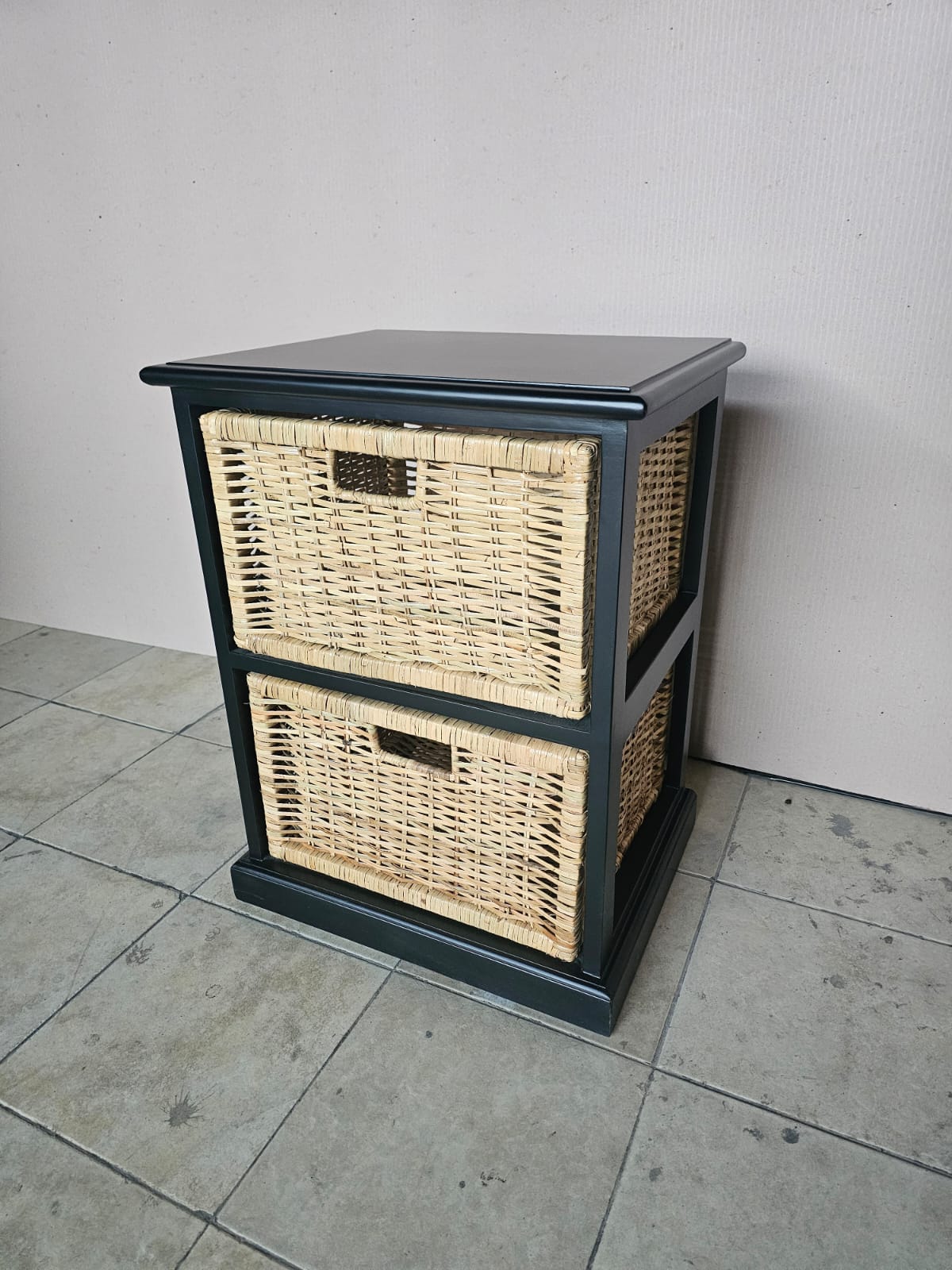 Rattan Storage Unit 2 Drawer-Black
