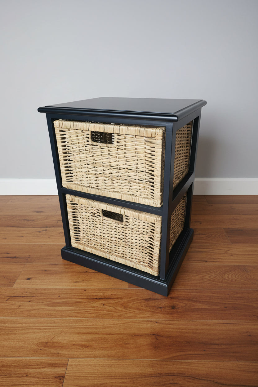 Rattan Storage Unit 2 Drawer-Black