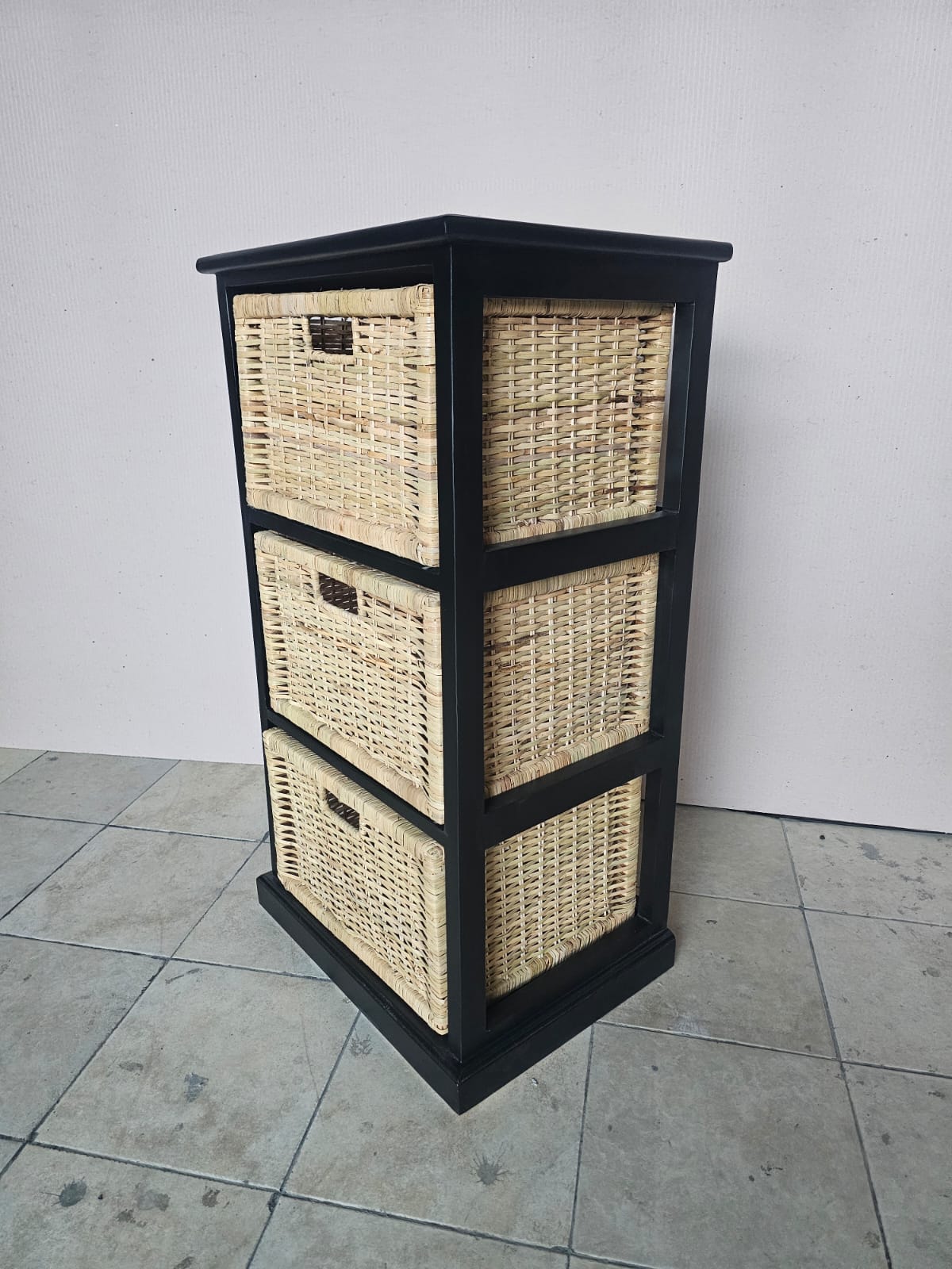 Rattan Storage Unit 3 Drawer -Black
