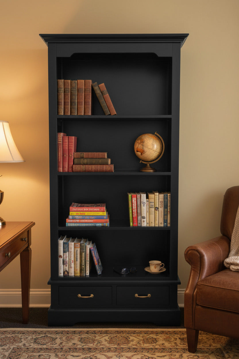 Hampton's Black Double Bookcase