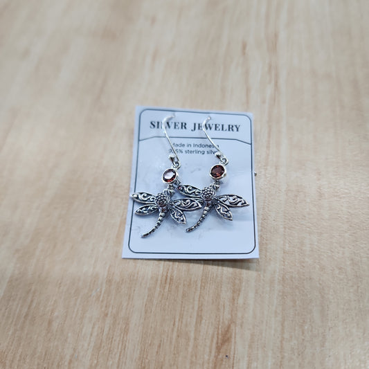 Dragonfly Earrings -Garnet