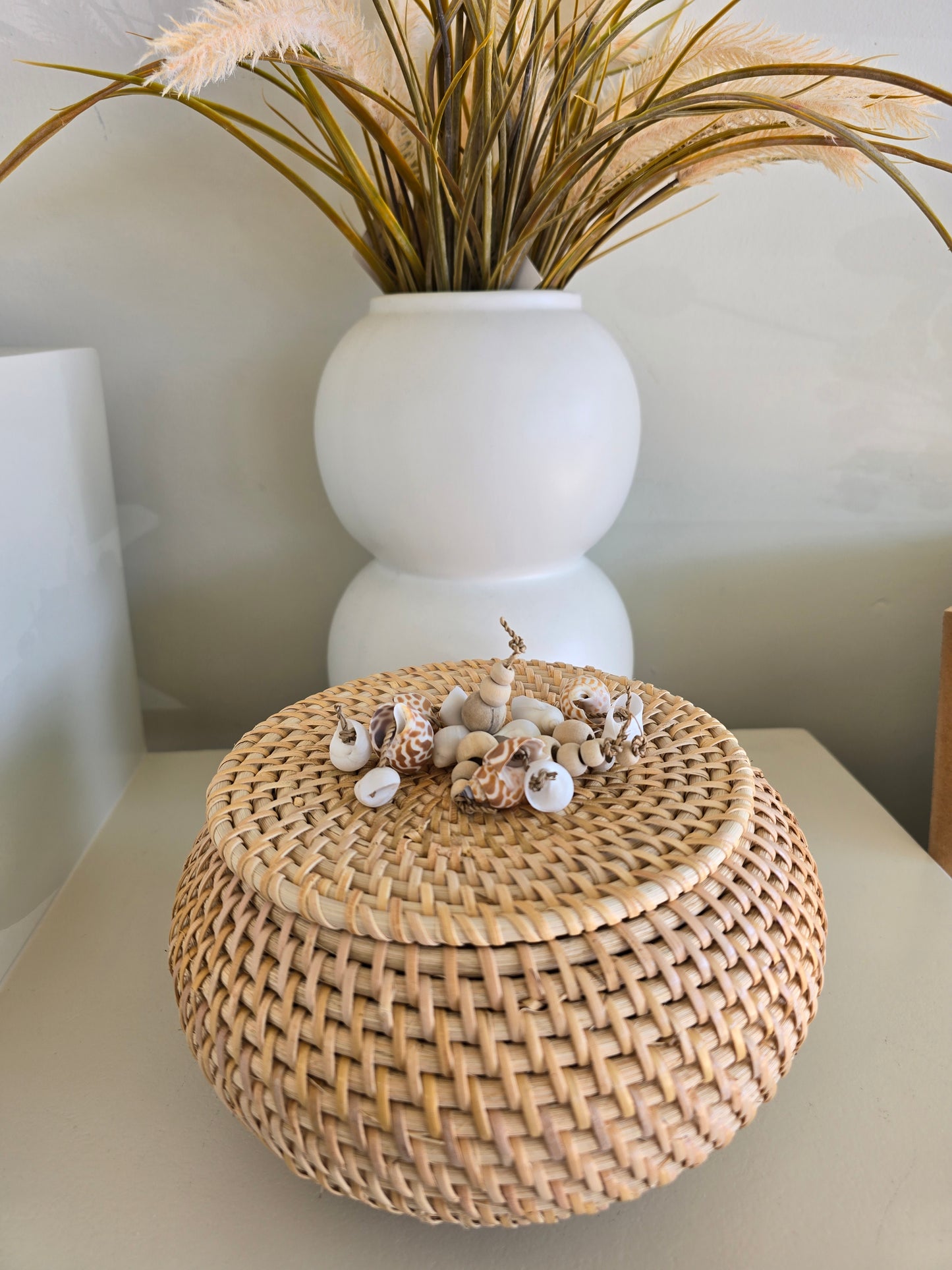 Rattan and Shell Trinket Box- Large