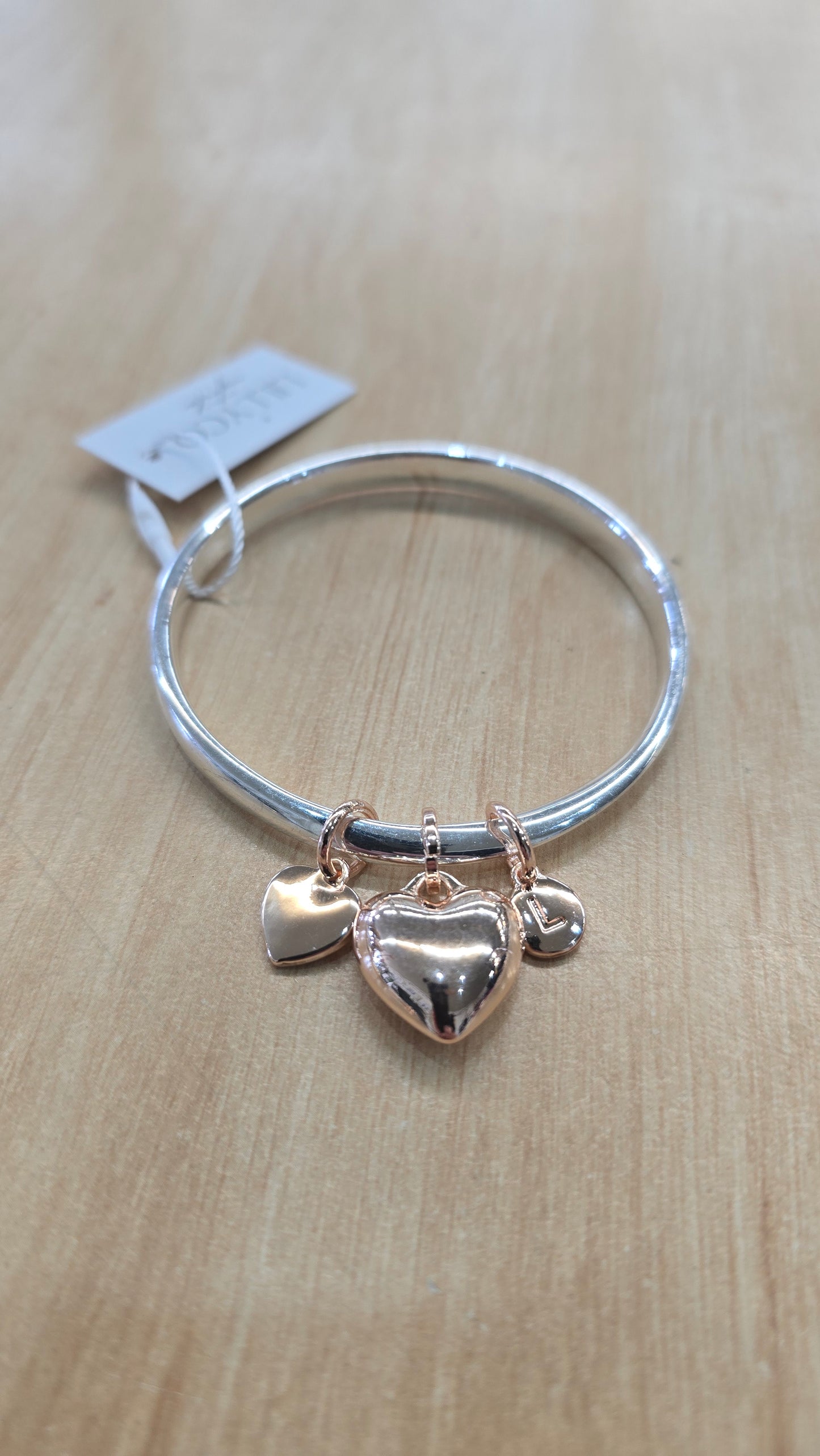 Heart Bangle- Silver/Rose Gold