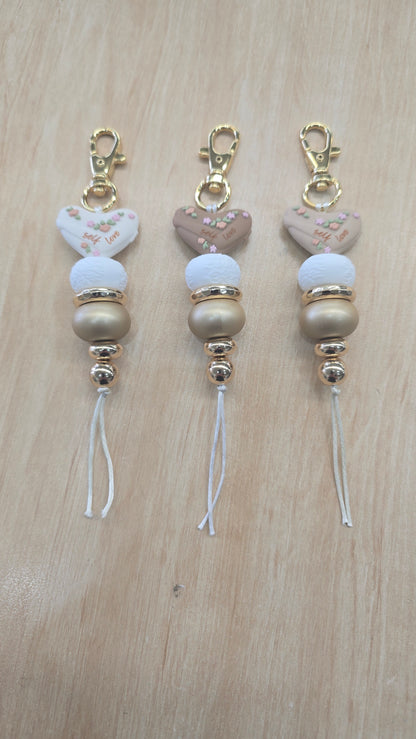 Hanging Beaded Keyring- White Self Love