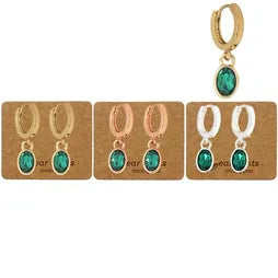Earrings Oval Crystal Huggie-Emerald