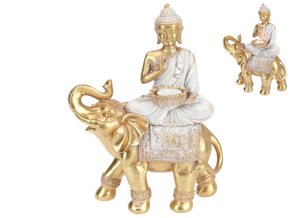 Budha Rulai Riding Elephant- Gold /Grey