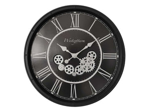 Black Clock with Moving Cogs