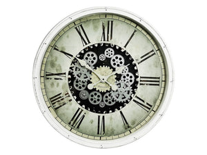 White Clock With Moving Cogs