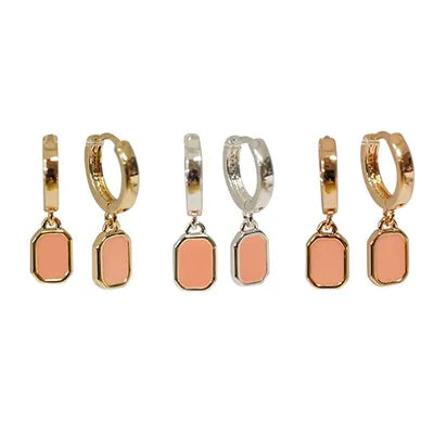 Earrings Rectangular Enamel Huggie- Desert Flower