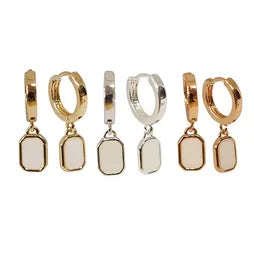 Earrings Rectangular Enamel Huggie-White