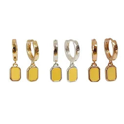 Earrings Rectangular Enamel Huggie-Bamboo Yellow