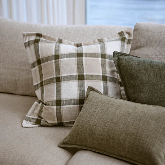 Keaton Check Cushion Cover-Green