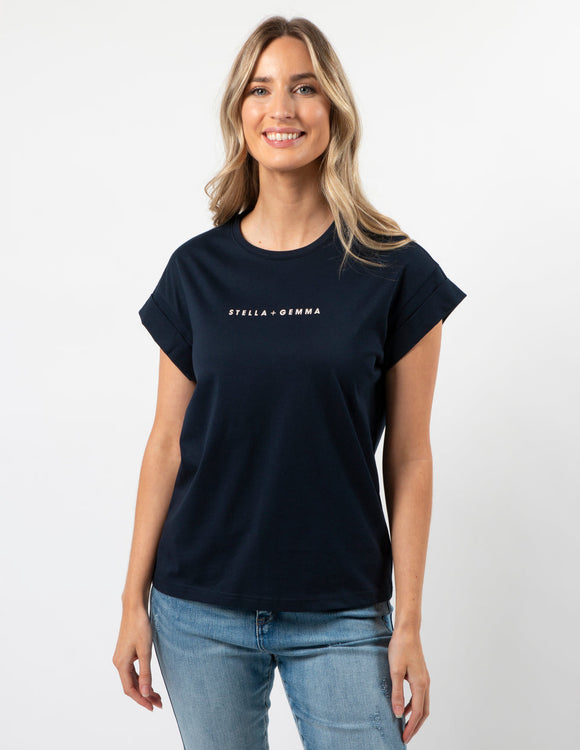 Stella and Gemma Cuff Sleeve Tee- Navy