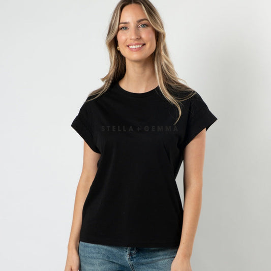 Stella and Gemma Cuffed Tee-Black