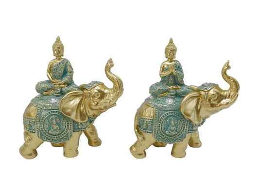 Buddha Riding Elephant-Aqua/Gold