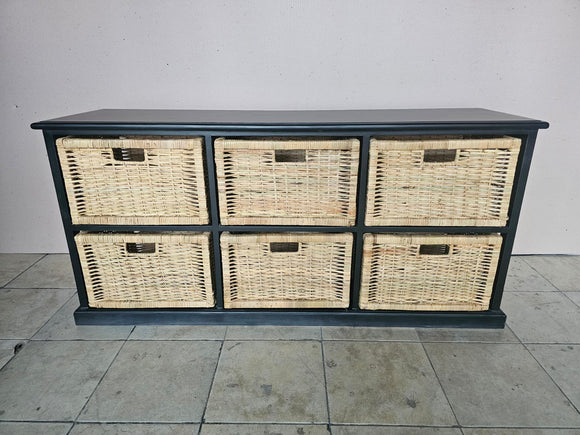 Rattan Storage Unit 6 Drawer Horizontal-Black