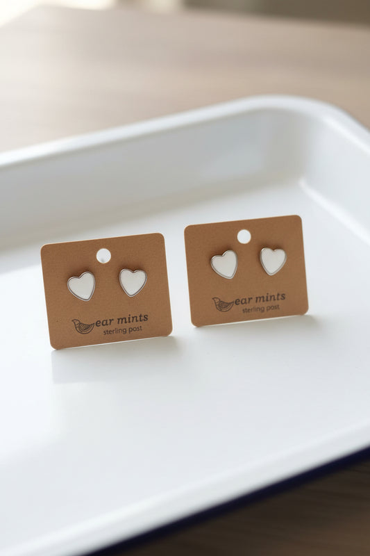 White Enamel Heart Earrings