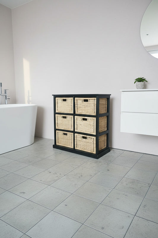 Rattan Storage Unit 6 Drawer Vertical- Black
