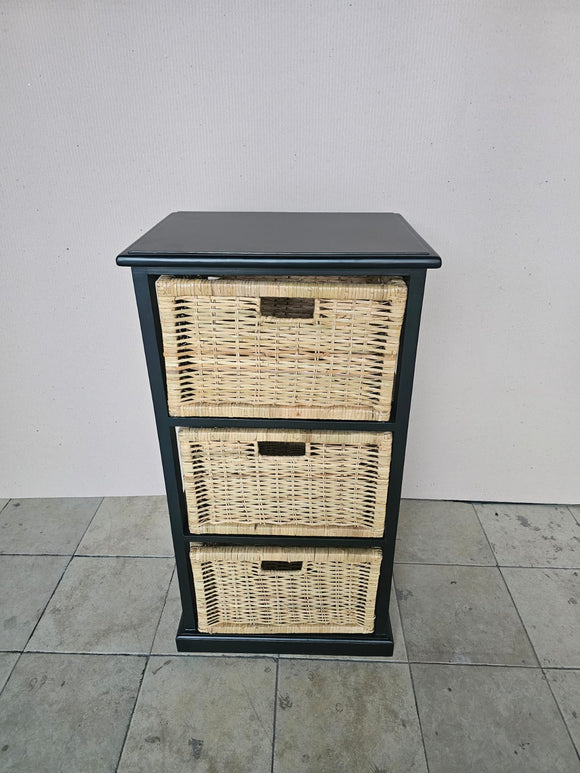 Rattan Storage Unit 3 Drawer  -Black