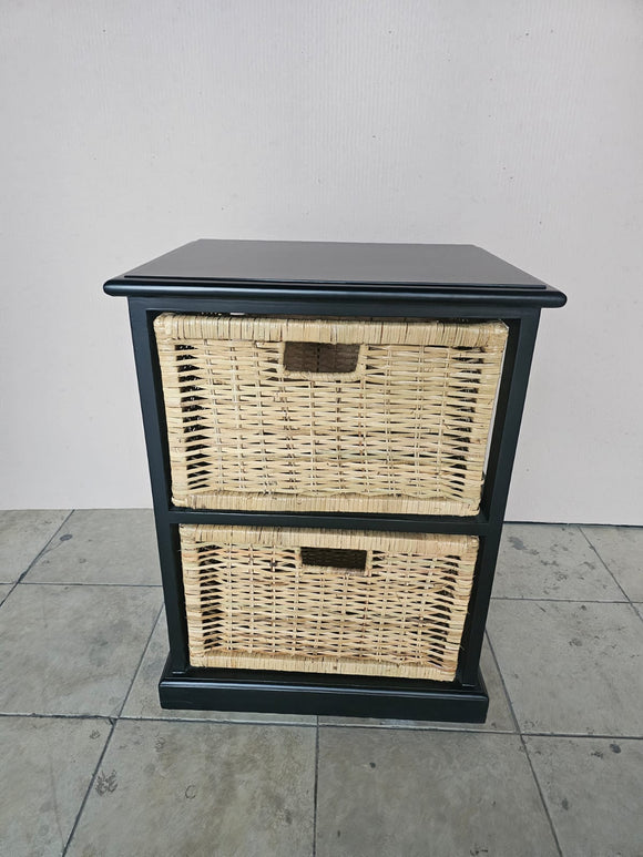 Rattan Storage Unit 2 Drawer-Black