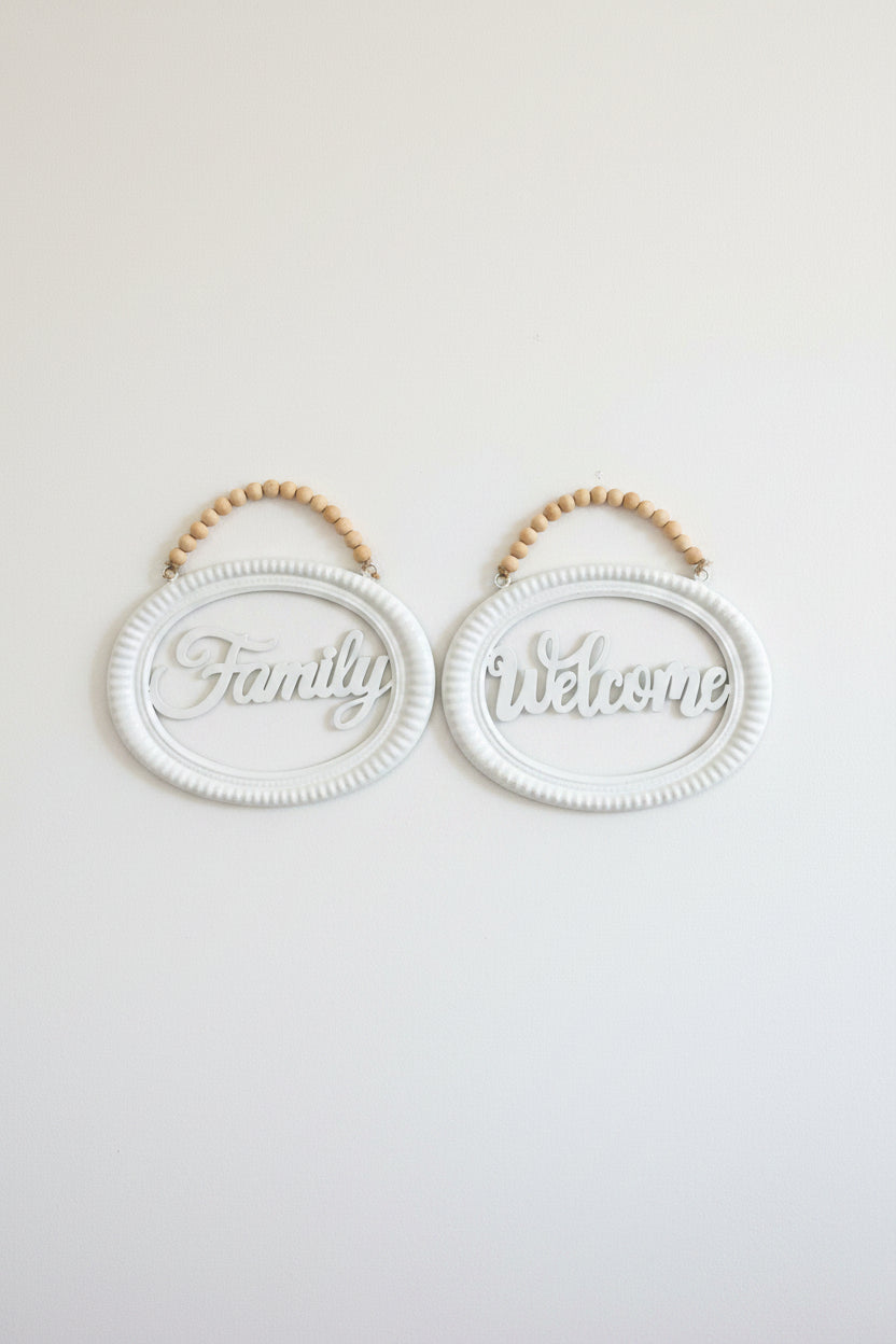 Beaded Hanging Metal Sign