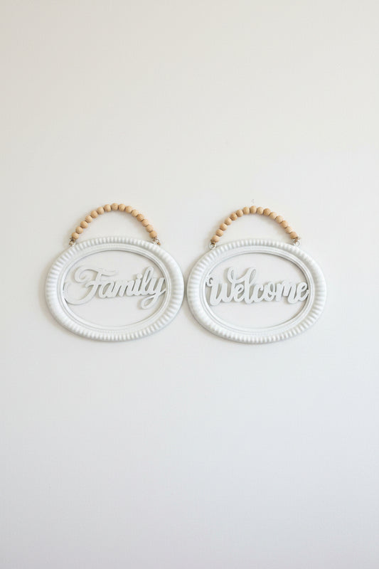 Beaded Hanging Metal Sign