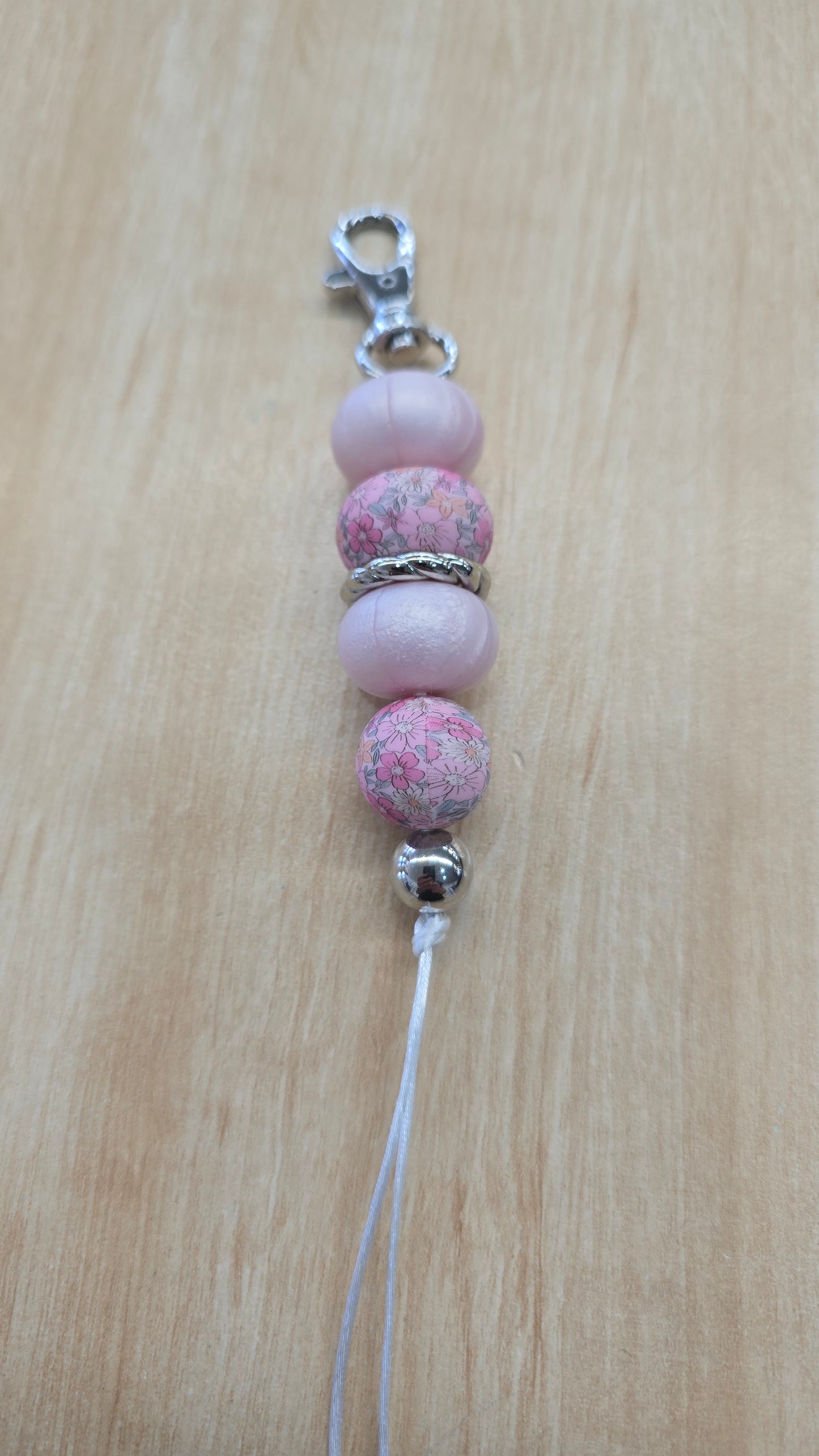 Hanging Beaded Keyring- Pink Blossom