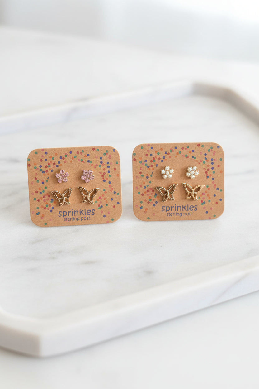 Flower and Butterfly Twin Earrings