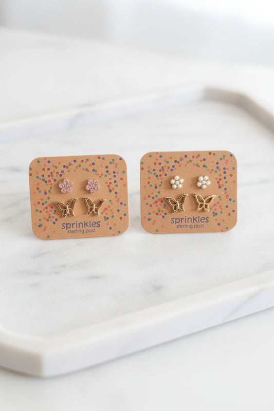 Flower and Butterfly Twin Earrings