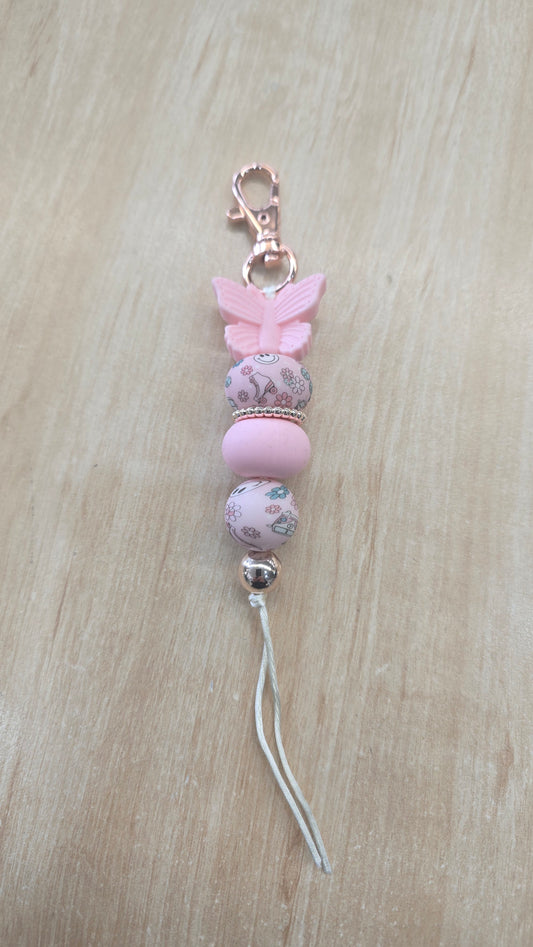 Hanging Beaded Keyring- Pink Butterfly