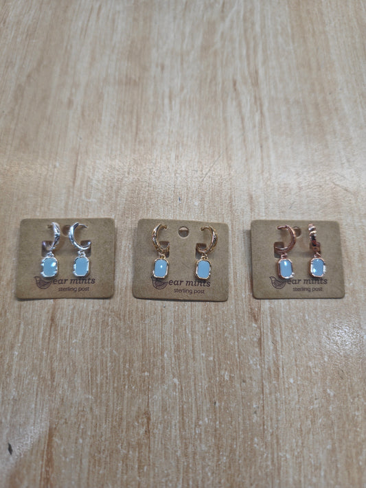 Earrings Rectangular Enamel Huggie-Soft Blue